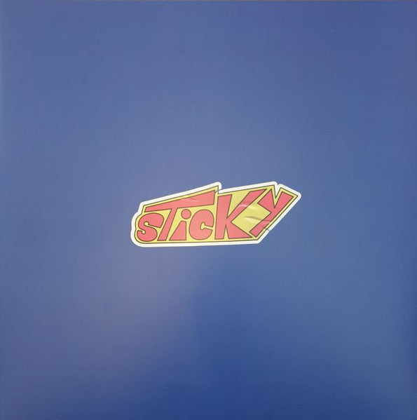 Blue vinyl record cover with the word "Sticky" in red and yellow.