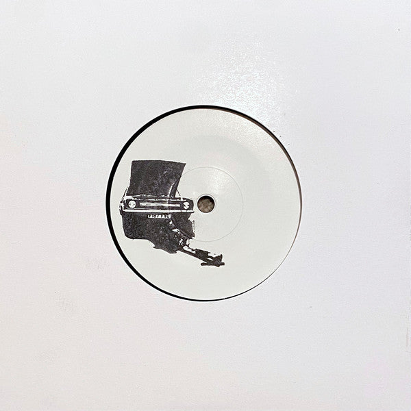 White vinyl record with black and white image of a vintage car.