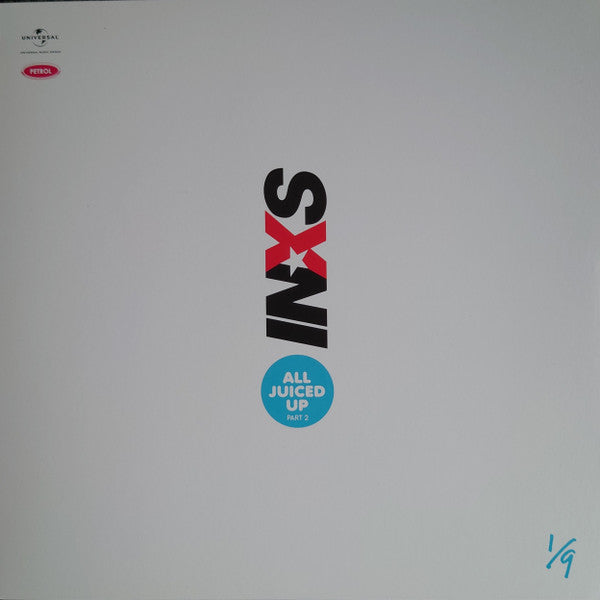 White vinyl record cover with red and blue INXS logo and text.