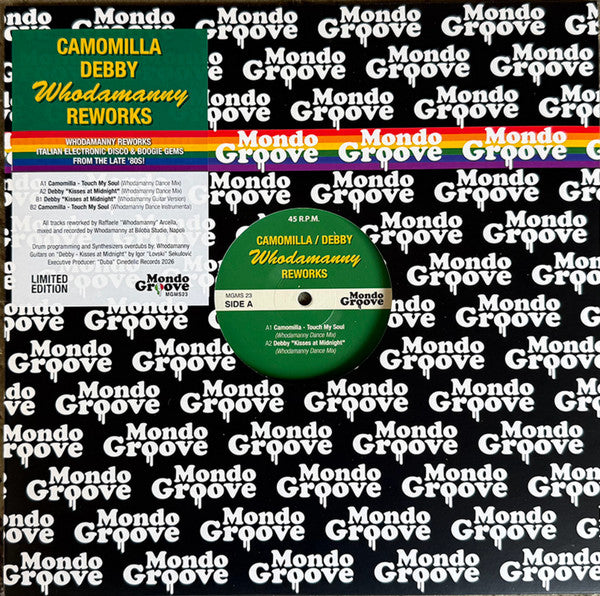Vinyl record cover for "Whodamanny - Camomilla And Debby" with colorful text.
