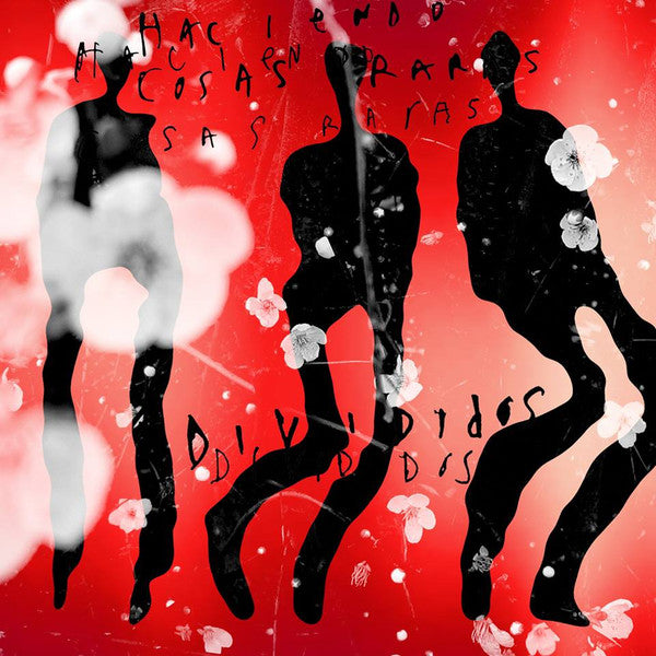 Red album cover with silhouetted figures and falling cherry blossoms.