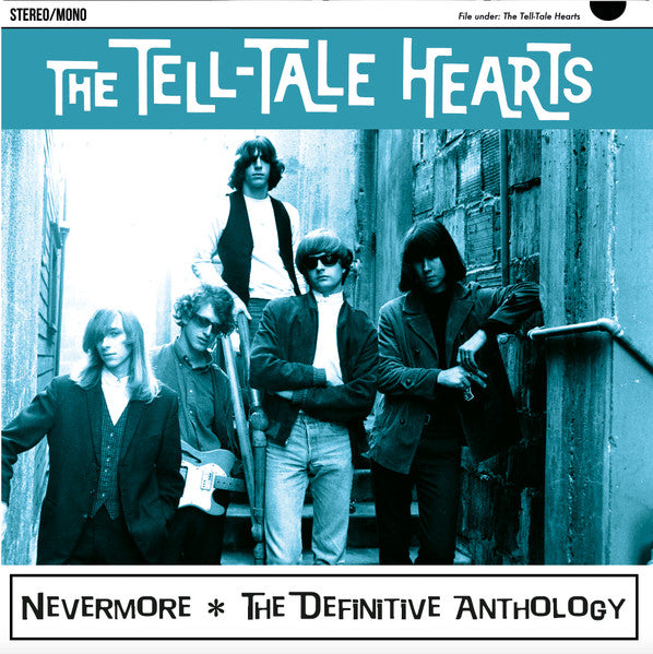 Vinyl record cover featuring a black and white photo of a four-person band.