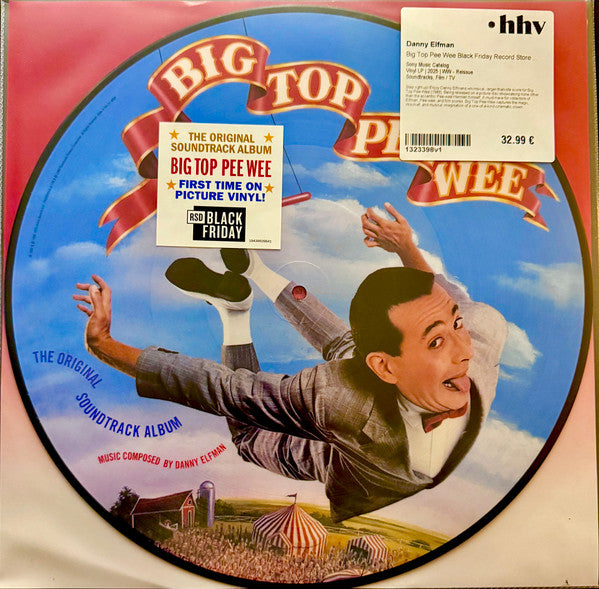 Big Top Pee-wee" vinyl record cover featuring Pee-wee Herman in a circus scene.