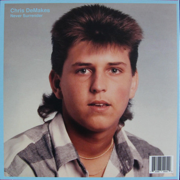 Album cover for Chris DeMakes’ “Never Surrender” featuring a portrait.