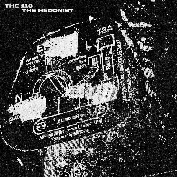 Black and white abstract vinyl record cover art, distorted imagery.