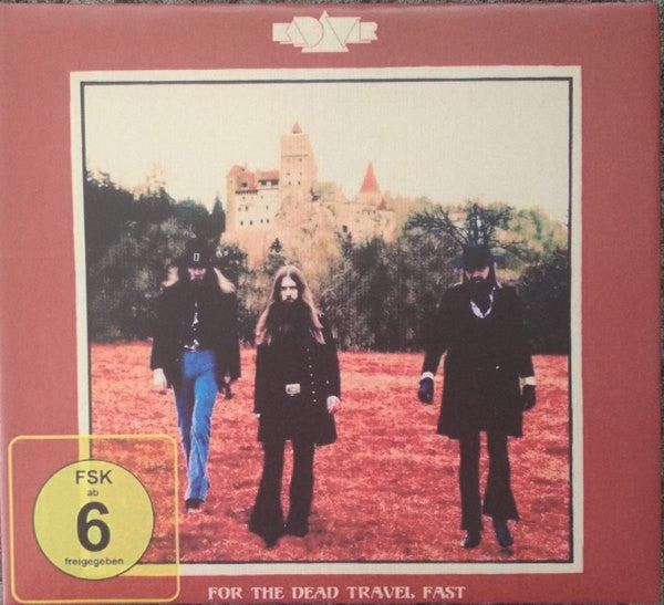 Evil Dead Blu-ray cover: group in front of a castle, red tint.