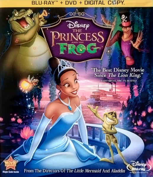 Blu-ray cover for Disney's The Princess and the Frog featuring Tiana and Naveen.