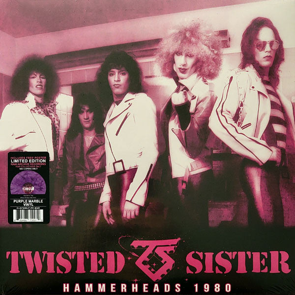 Twisted Sister band portrait on album cover, pink and purple marble vinyl.