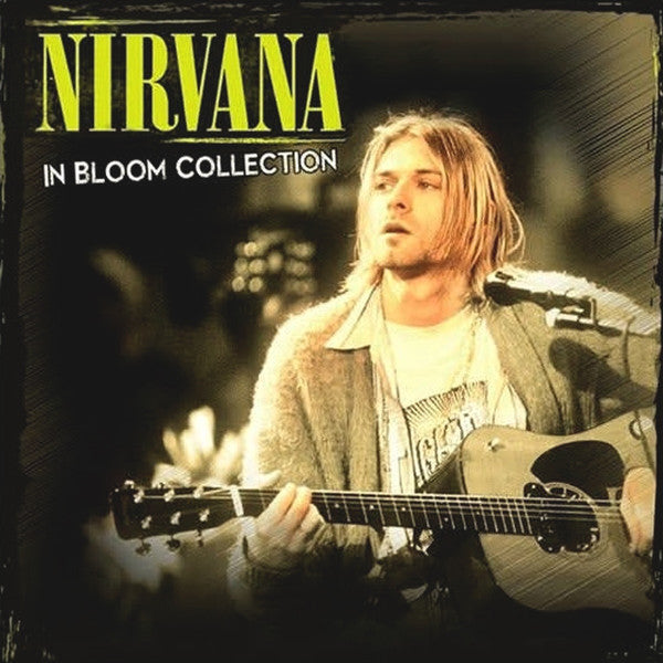 Kurt Cobain playing acoustic guitar on the "In Bloom" album cover.