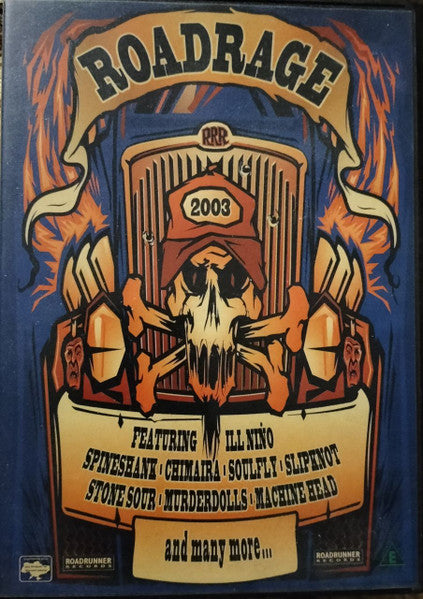 DVD cover for "Roadrunner 2003" featuring a skull and flames.