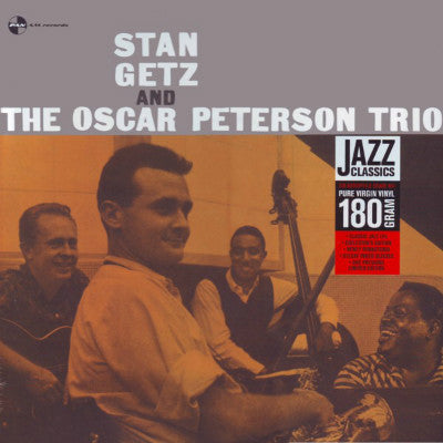 Album cover featuring Stan Getz and The Oscar Peterson Trio, warm tones.