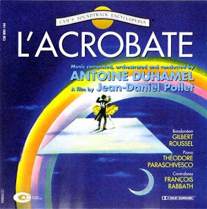 CD cover for "L'acrobate" soundtrack, featuring an acrobat on a crescent moon.
