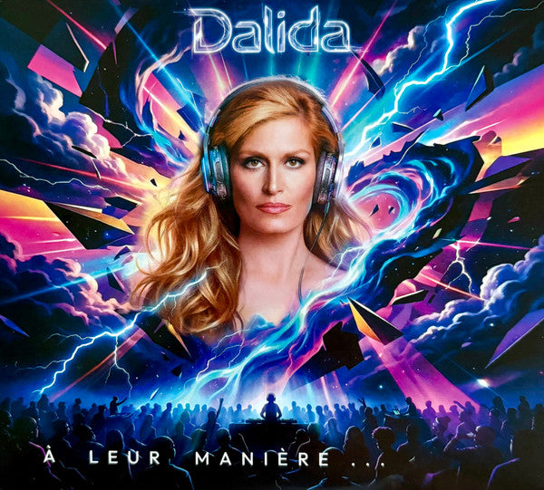 Dalida album cover: portrait with abstract blue, purple, and white lighting.