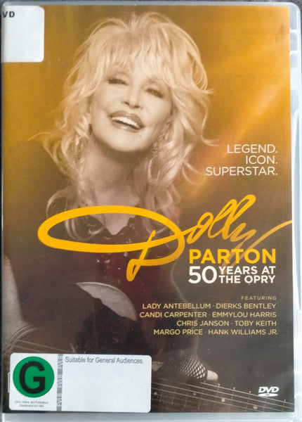 DVD cover featuring Dolly Parton, celebrating 50 years at the Opry.