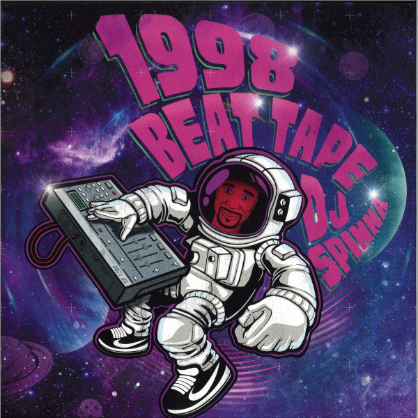 Album cover: Astronaut DJ Spinna with a sampler in a cosmic scene.