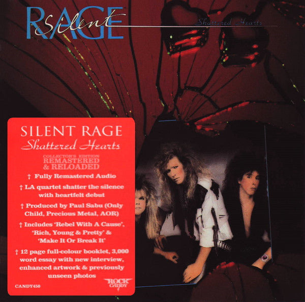 CD cover for “Silent Rage – Shattered Hearts” featuring a band portrait.