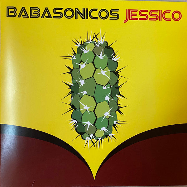 Babasonicos "Jessico" vinyl album cover: yellow background, green cactus, red base.