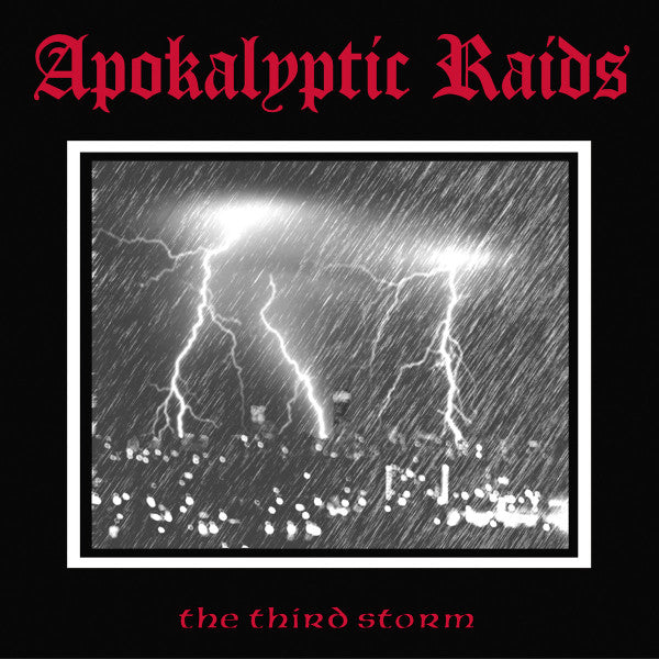 Album cover: stormy sky with lightning, dark red and white text.