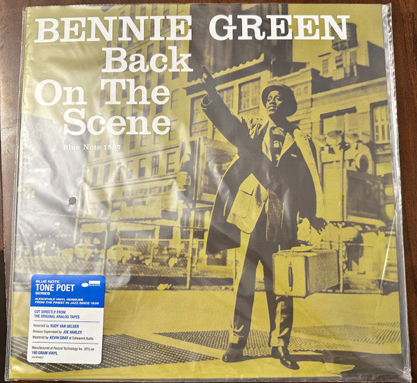 Bennie Green "Back On The Scene" vinyl record cover, a trombonist in a city.