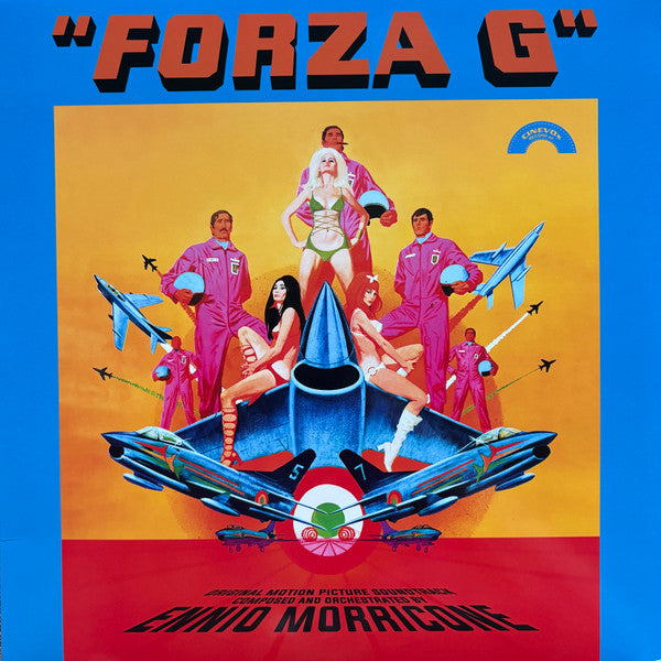 Album cover for “Forza G” by Ennio Morricone, featuring aircraft and figures.