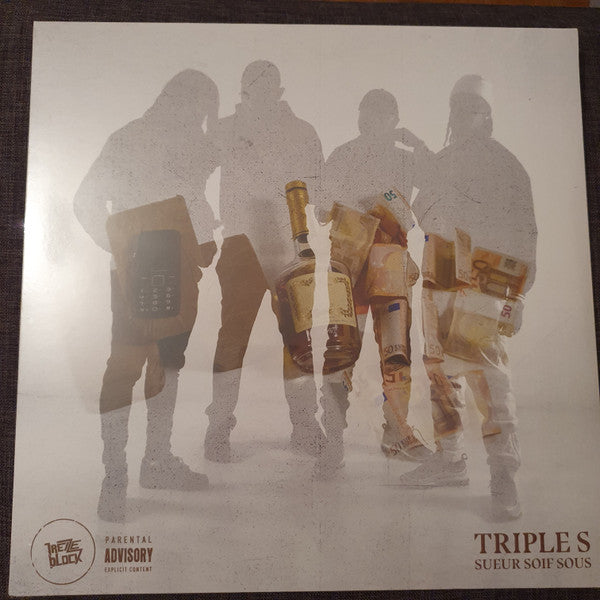 Vinyl record cover featuring ghostly figures with bottles and money.