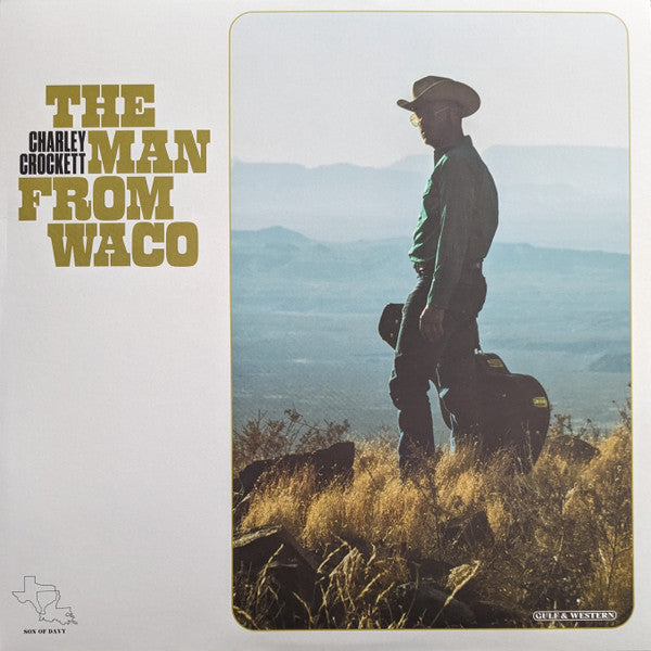 Album cover for Charley Crockett’s “Man From Waco” featuring a man with a guitar.