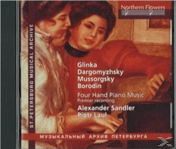 CD cover depicting two women and a piano, featuring composers’ names.