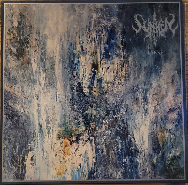 Vinyl record cover with abstract blue and white painted texture.