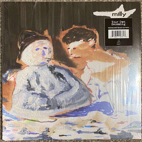 Vinyl record cover with painted portrait of two people in blue tones.