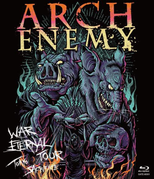 Blu-ray cover for Arch Enemy’s “Sacrifice” featuring demonic pig imagery.