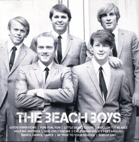 Black and white photo of The Beach Boys, album cover for "Icon".