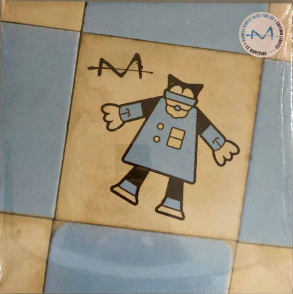 Vinyl record cover with a cartoon figure in a blue suit.