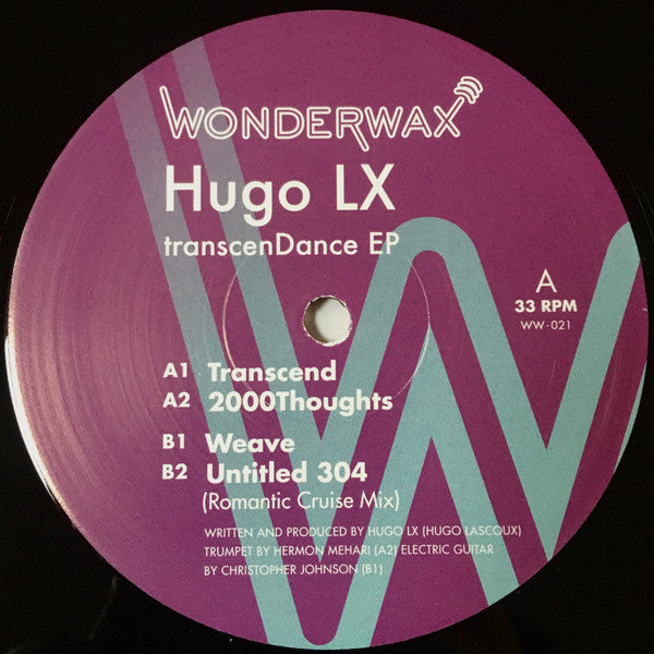 PurpleBHBH Purple vinyl record label for Hugo LX TranscenDance EP by Wonderwax.