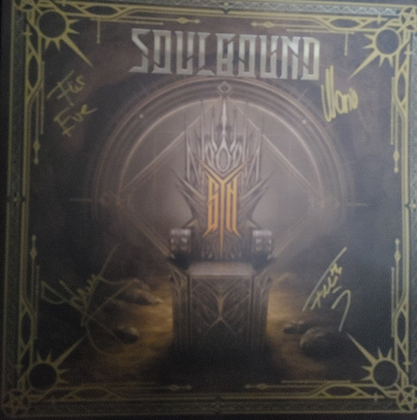 Signed vinyl record cover for Soulbound - Syn, with ornate gold design.