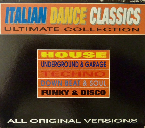 CD cover for “Italian Dance Classics - Ultimate Collection” with colorful text.