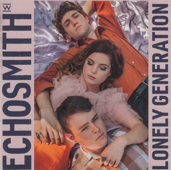 Echosmith band members lying down on shiny pink fabric.