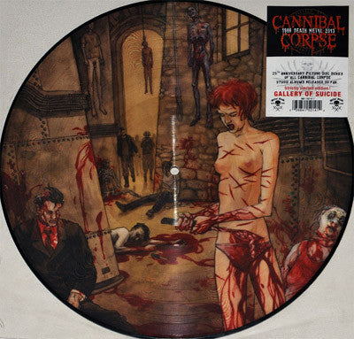 Cannibal Corpse "Gallery Of Suicide" vinyl record with disturbing imagery.