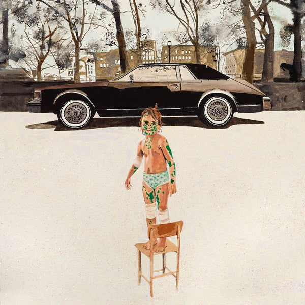 Album cover: child with painted face, car, and trees in background.