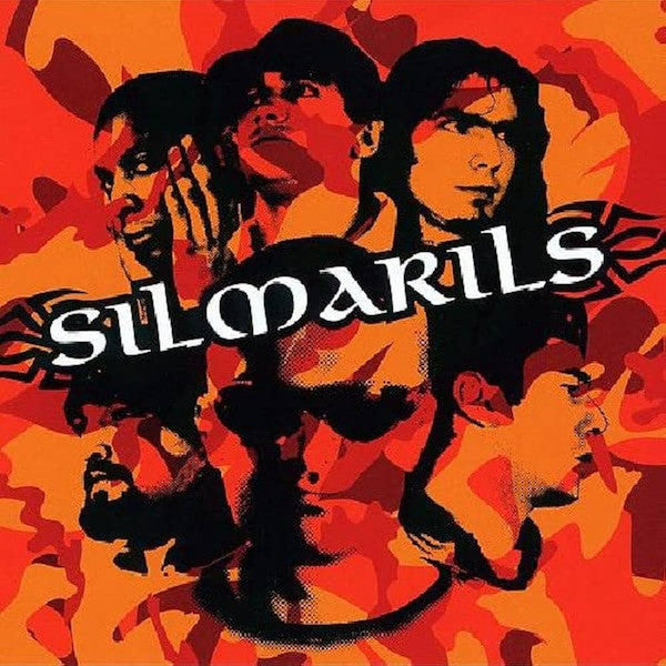 Silmarils album cover with four faces against an orange camouflage background.