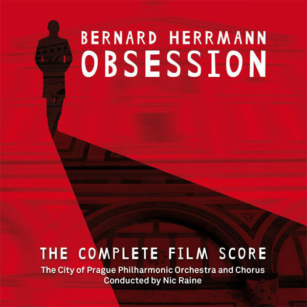 Red cover for "Obsession" Blu-ray with silhouetted figure and text.