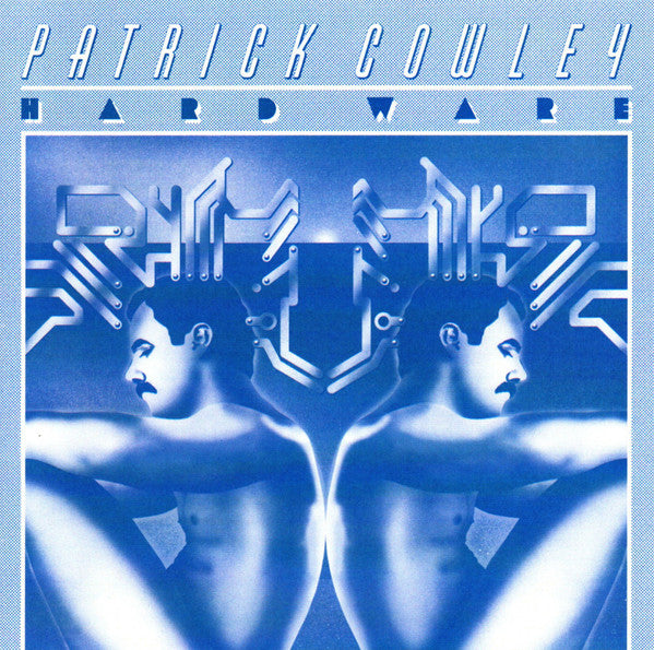CD cover for Patrick Cowley’s “Hard Ware” featuring mirrored faces and circuitry.