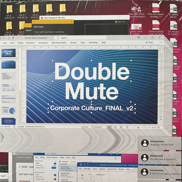 Vinyl record cover for "Corporate Culture" by Double Mute, featuring a computer screen.