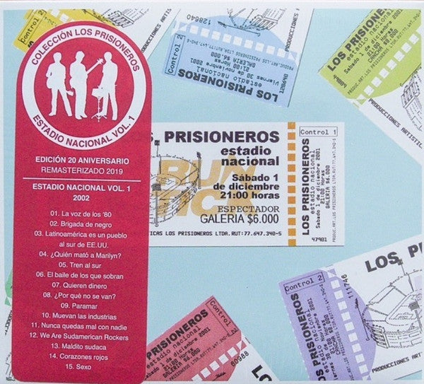 CD cover for Los Prisioneros' "Estadio Nacional Vol. 1" with ticket imagery.