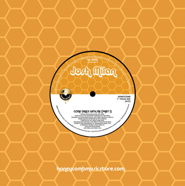 Honeycomb-patterned vinyl record label for Josh Milan's "Come Dance With Me.