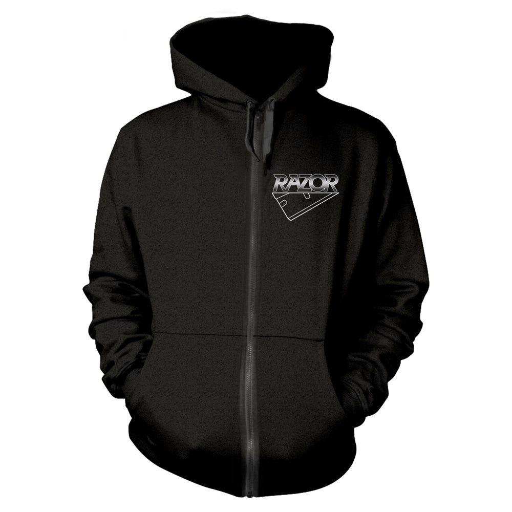 Razor Hoodie Violent Restitution Band Logo Official Mens Black Zipped XXL