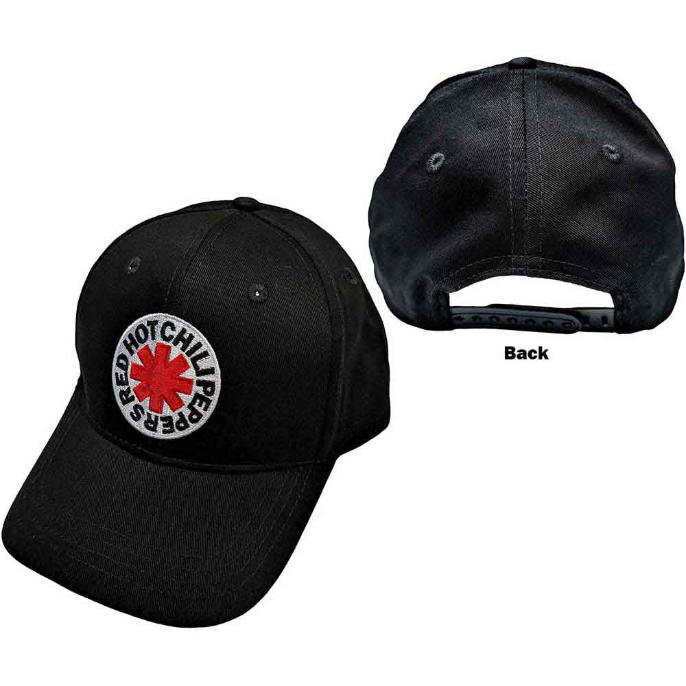 Red baseball cap with a white asterisk logo, Red Hot Chili Peppers branding.