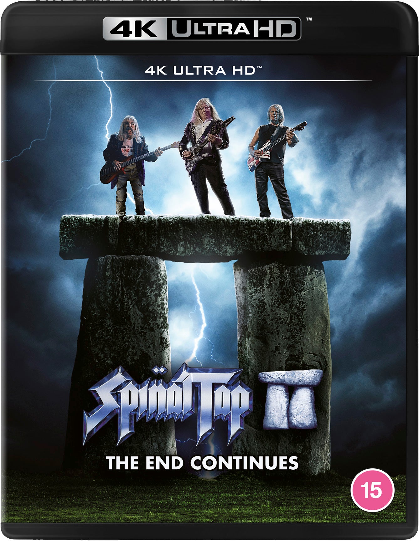 Spinal Tap II Blu-ray cover with band members at Stonehenge in stormy skies.