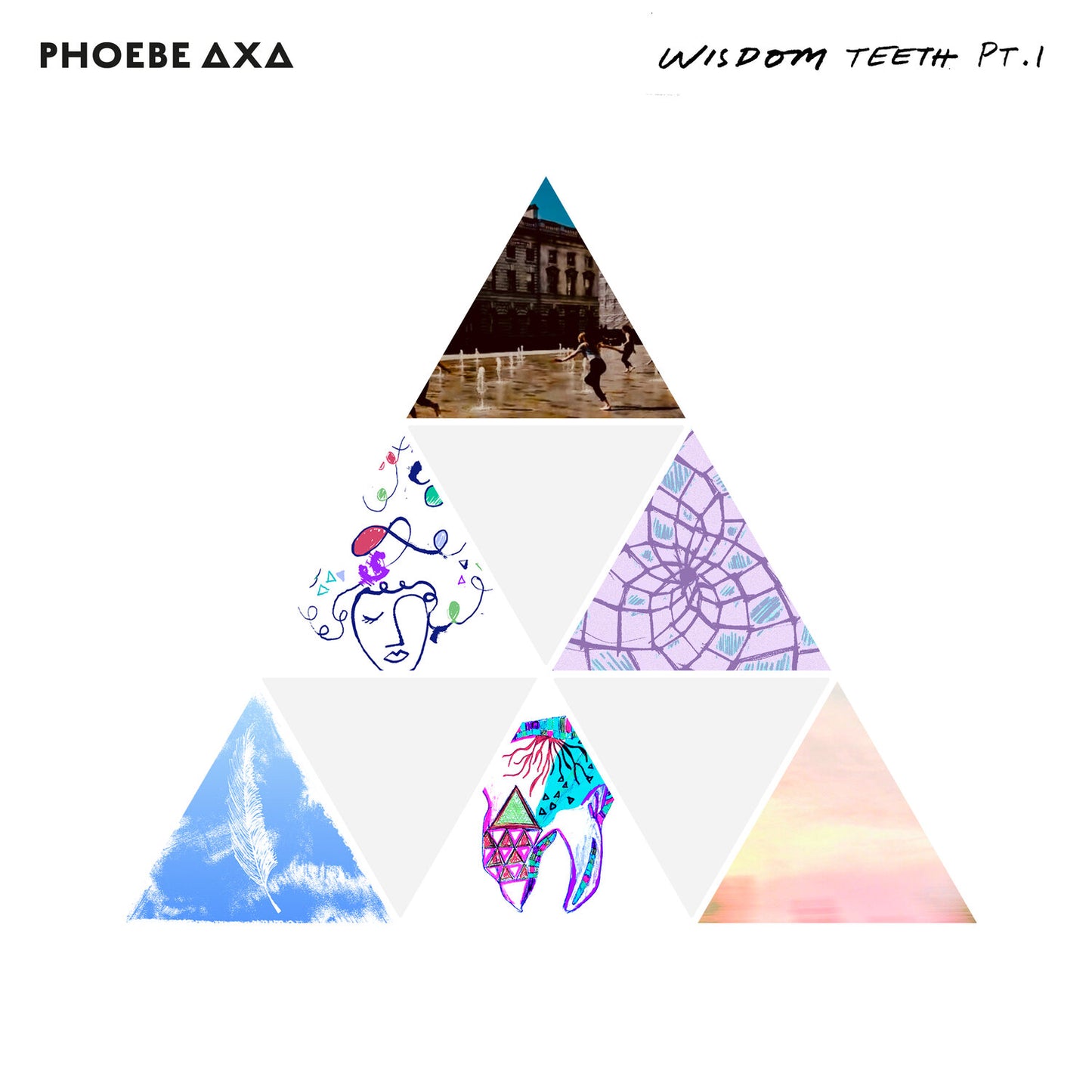 Album cover for Phoebe Axa’s “Wisdom Teeth Pt. 1” with abstract triangles.