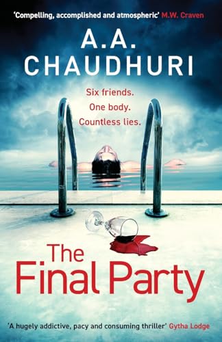 Book cover: poolside scene with broken glass and shadowy figures.