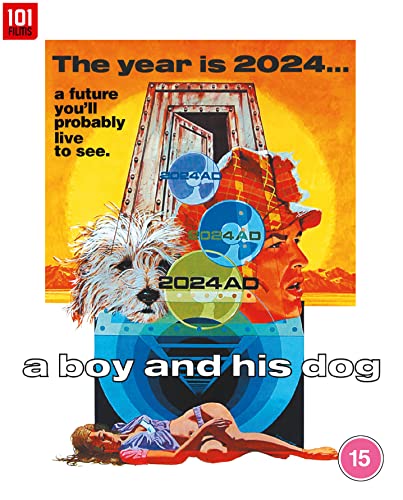 Blu-ray cover art for A Boy and His Dog featuring a man and dog.